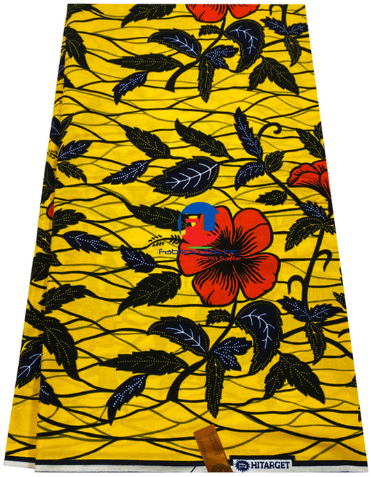 Flower Print African Wax Prints- Yellow Red White Black Blue