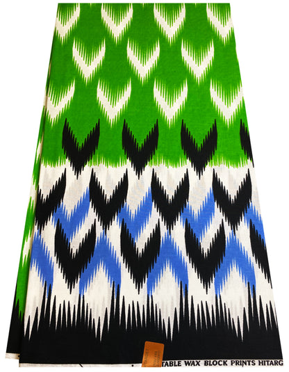 Veritable Hitarget African Wax Print- Apple-Green, Light-Blue, Black, White