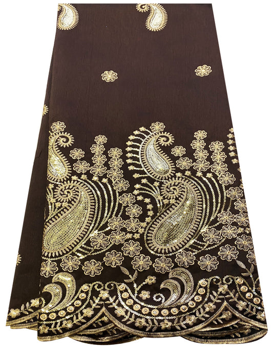 African George Fabric Brown with Gold Embroidery