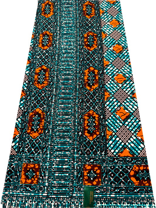 Hollandais Print-Teal-Green, Tangerine-Orange, White, Dark-Brown