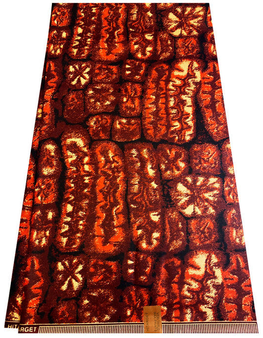 Polished African Wax Print- Burnt Orange Brown Off White