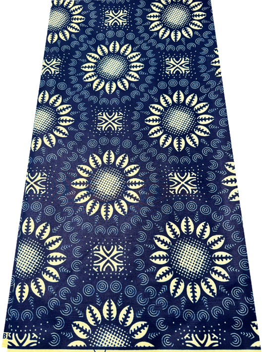 Polyester African Wax Prints Fabrics-Polished-Dark-Blue, Dark-Ivory