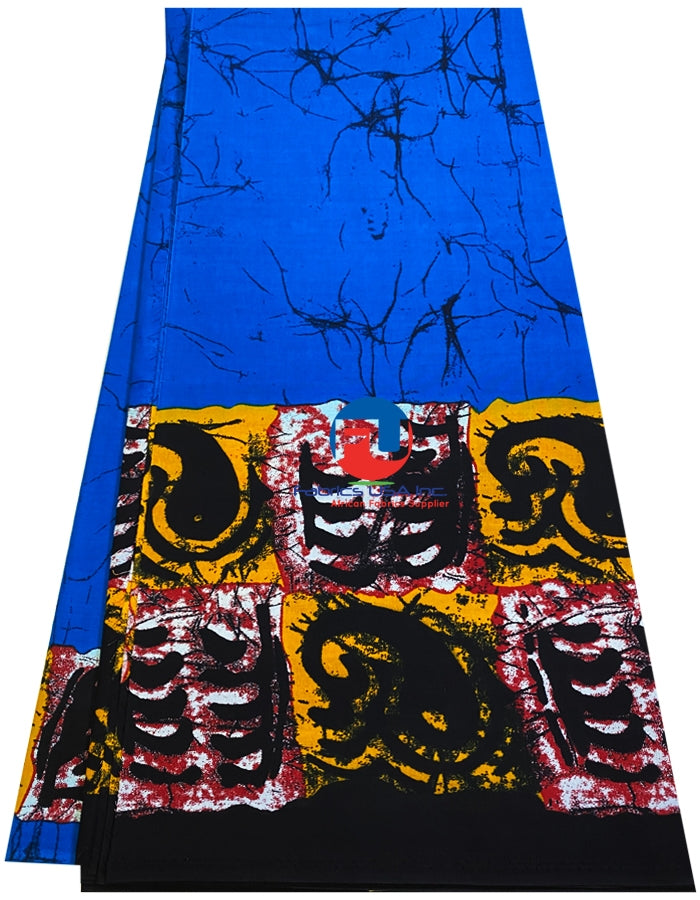 Batik Wax Print - Indigo-Blue, Maroon, Black, White, Mustard