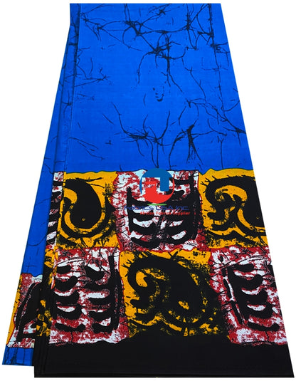 Batik Wax Print - Indigo-Blue, Maroon, Black, White, Mustard