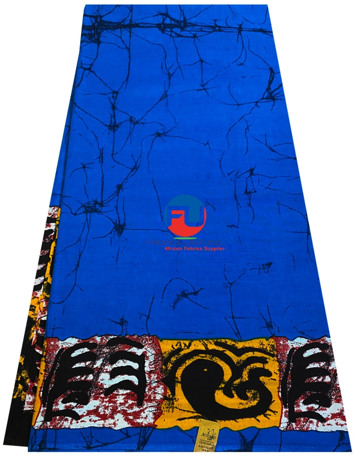 Batik Wax Print - Indigo-Blue, Maroon, Black, White, Mustard