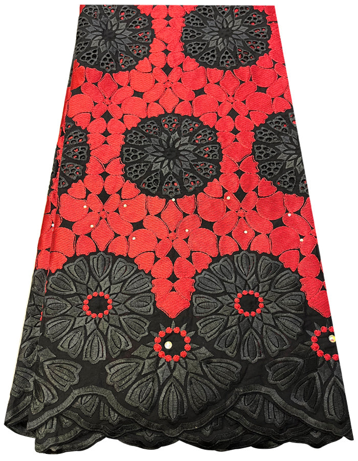 Red & Black Swiss Voile Lace 5 Yards