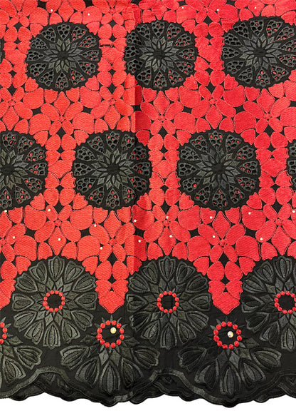 Red & Black Swiss Voile Lace 5 Yards