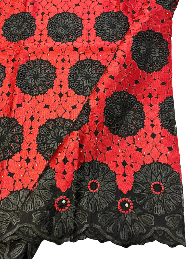 Red & Black Swiss Voile Lace 5 Yards