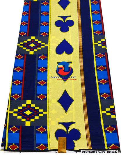 African  Print Meba Wo Abrokyere - Cream, Royal-Blue, Blue, Red, Yellow, Gray, Black