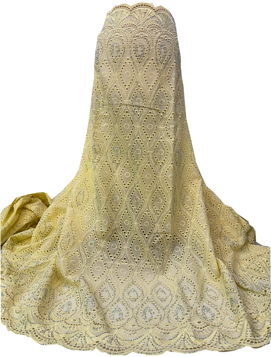 Swiss Voile Lace- 5 Yards- Yellow-Cream with tiny stone