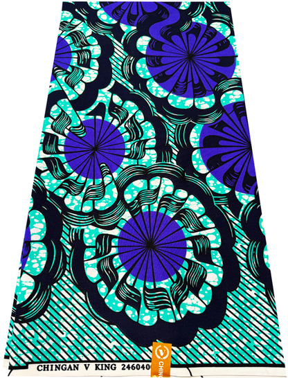 Cotton Blend Exclusive Design African Wax Print- Mint-green, Purple, White, Dark-blue, Black