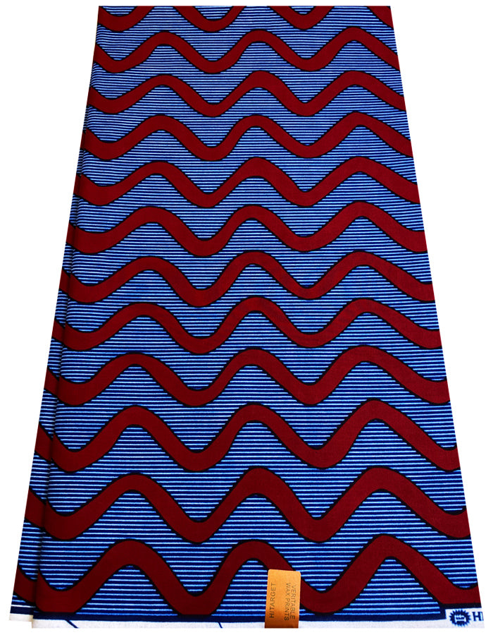 Zig Zag Pattern African Ankara Wax Print- Red Blue White