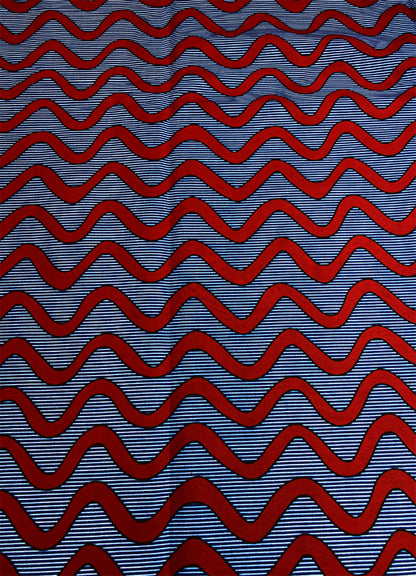 Zig Zag Pattern African Ankara Wax Print- Red Blue White