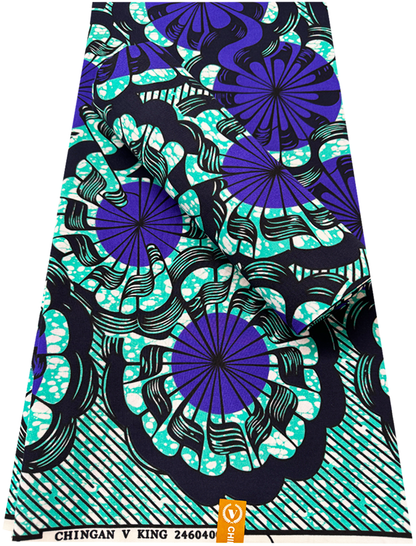 Cotton Blend Exclusive Design African Wax Print- Mint-green, Purple, White, Dark-blue, Black