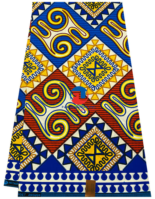 African  Print Meba Wo Abrokyere   - Gye Nyame - Royal-Blue, Yellow, Orange, Green, Black, Cream