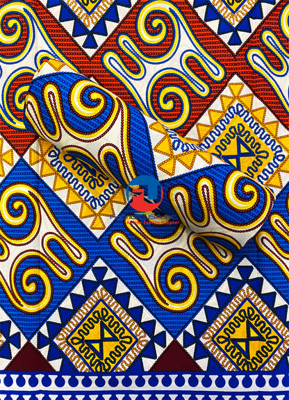 African  Print Meba Wo Abrokyere   - Gye Nyame - Royal-Blue, Yellow, Orange, Green, Black, Cream