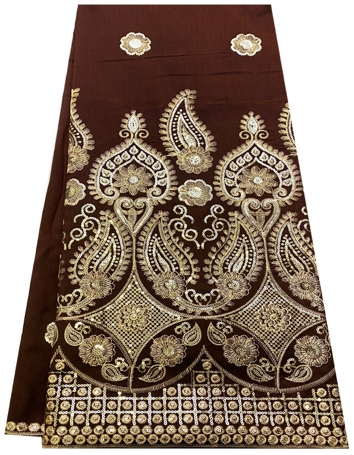 African George Lace Brown Color & Gold Embroidery