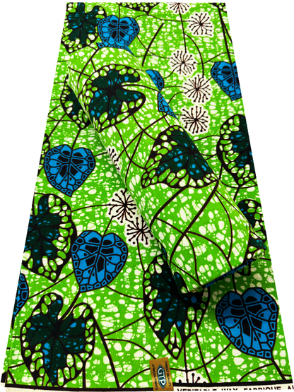 Hollandais Print-Lime-Green, Sky-Blue, Dark-Green, White, Black, Brown, Sky-Blue