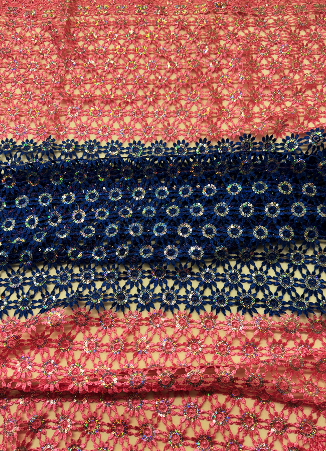 Guipure Lace / Corderd Lace -Pink and Blue with white sequins