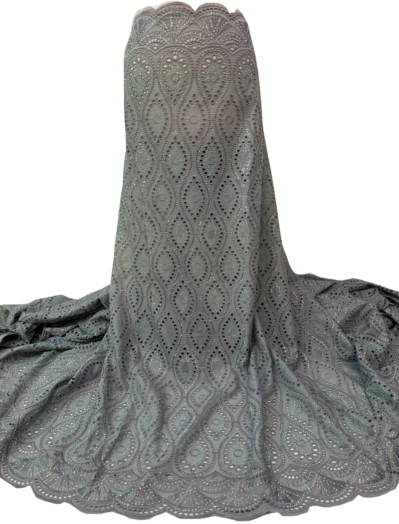 High End Super Quality Swiss Voile Lace- Gray/Silver with tiny stone