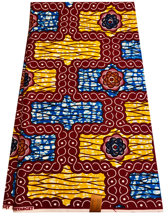 Hitarget African Wax Print- Red Blue White Orange Dark-Brown