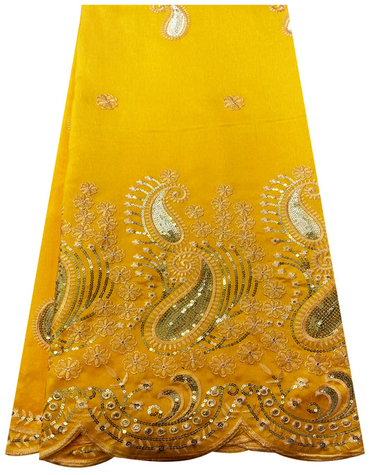 African George Fabric Yellow Gold  with Gold Sequin Embroidery