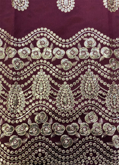 Burgundy Red African George Lace with Gold Embroidery