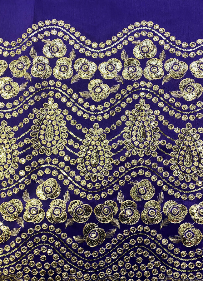 African George Lace Purple with Gold Embroidery