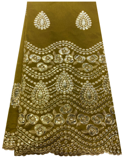 Mustard Color African George Lace with Gold Embroidery