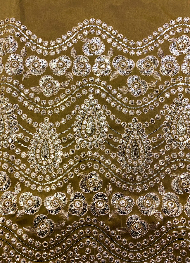 Mustard Color African George Lace with Gold Embroidery