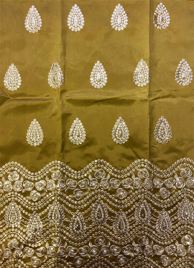 Mustard Color African George Lace with Gold Embroidery