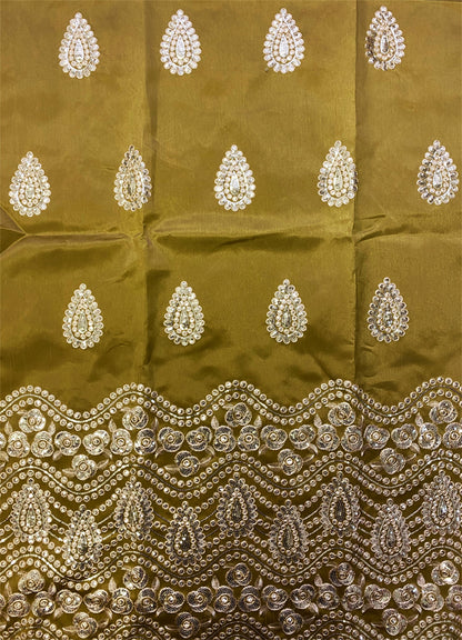 Mustard Color African George Lace with Gold Embroidery