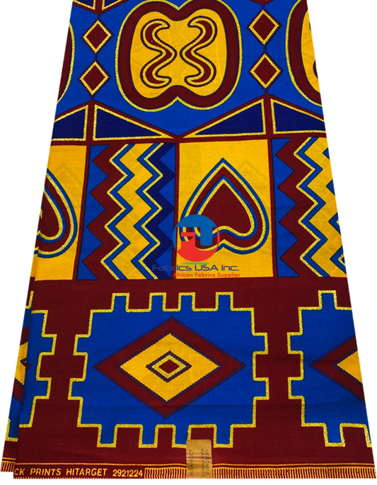 African  Print Meba Wo Abrokyere Metallic Gold - Gye Nyame -Red, Metallic-Gold, Royal-Blue, Yellow-Gold , Purple