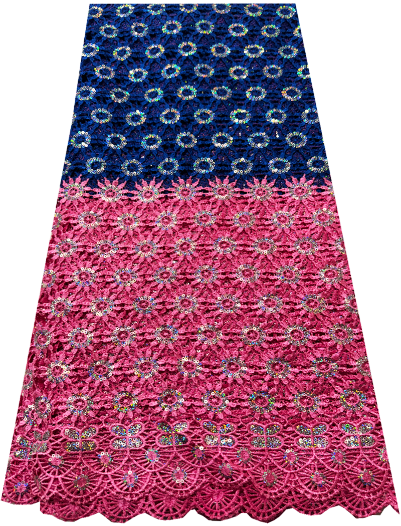 Guipure Lace / Corderd Lace -Pink and Blue with white sequins