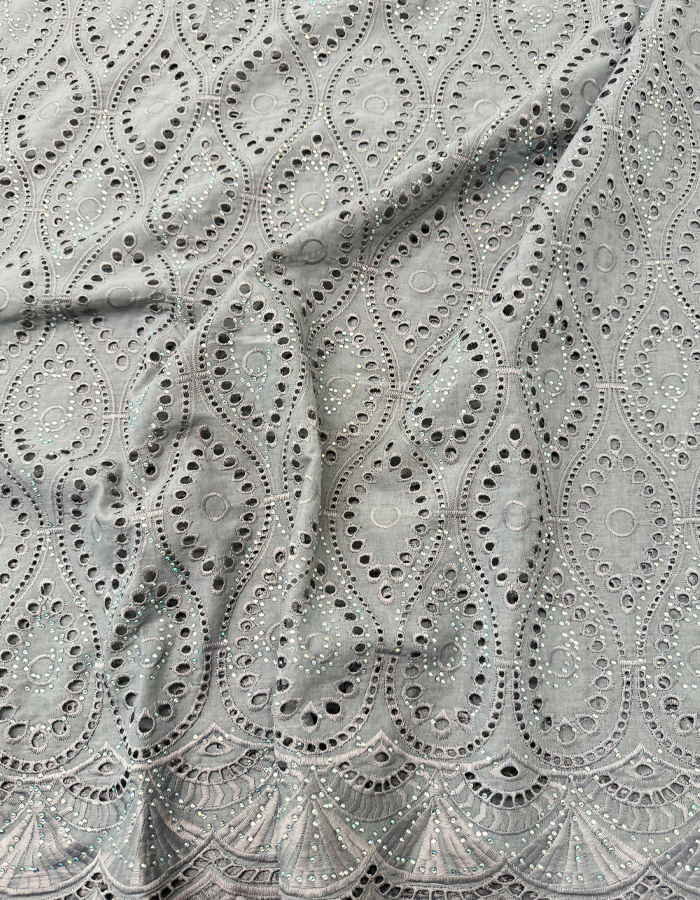 High End Super Quality Swiss Voile Lace- Gray/Silver with tiny stone