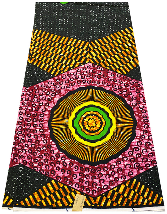 African Wax Print- Apple-Green, Yellow, Pink, Green, Burnt-Orange, White, Black, Brown