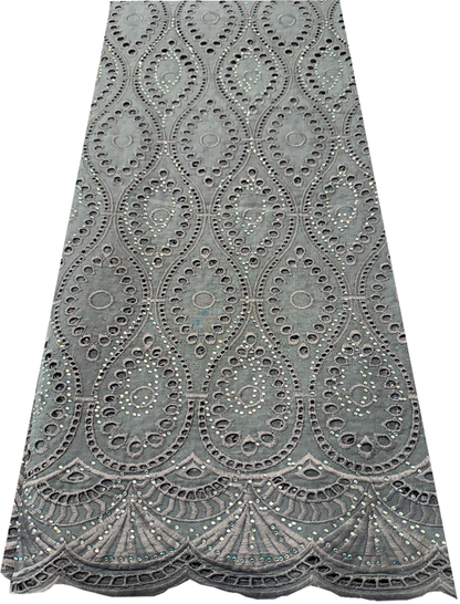 High End Super Quality Swiss Voile Lace- Gray/Silver with tiny stone