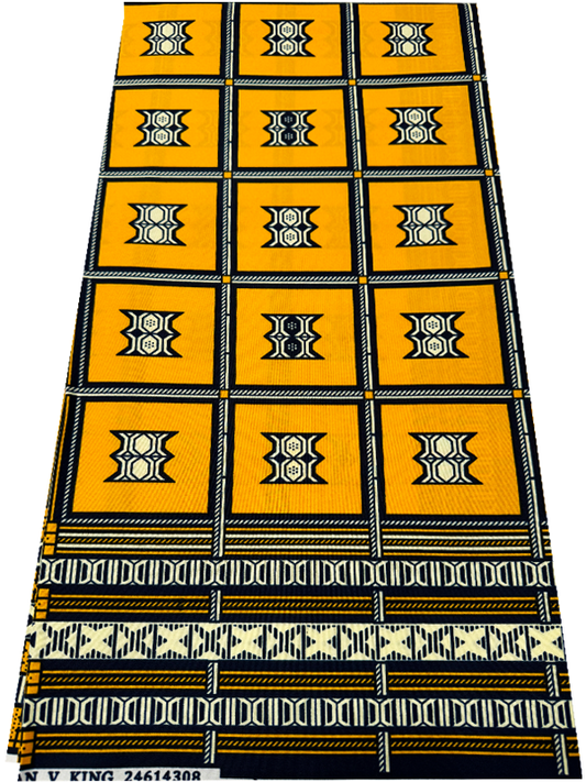 Polyester African Wax Prints Fabrics- Yellow, Dark-blue, Black, Ivory- Cream