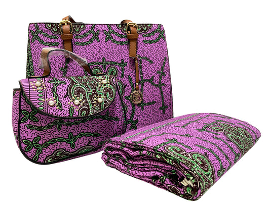 African Print Bags Match With 6 Yards Ankara Wax Print Fabric- Pink, Mint-Green, Burgundy, White