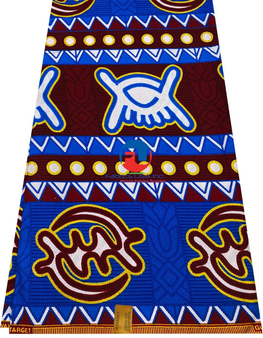 African  Print Meba Wo Abrokyere Metallic Gold - Gye Nyame -Red, Metallic-Gold, Royal-Blue, White,