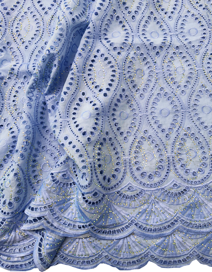 High End Super Quality Swiss Voile Lace- Sapphire Blue with tiny stone