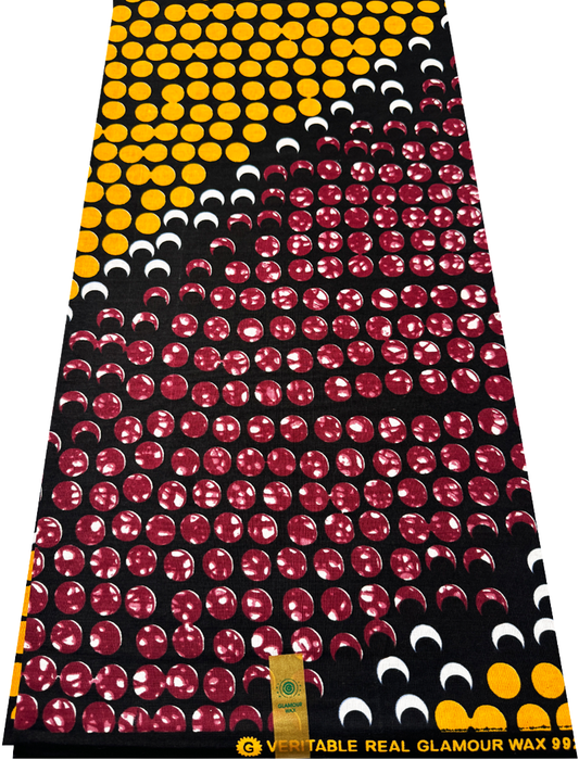 Guaranteed Wax Print-Burgundy, Yellow, White, Black