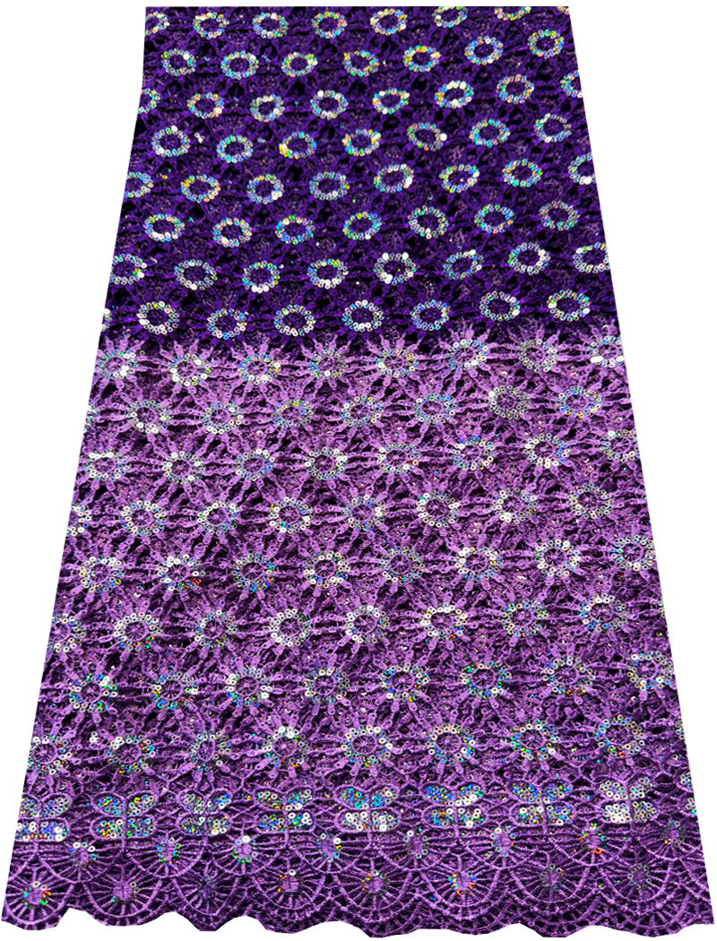 African Corded Lace / Gupuire Lace- Lilac and Purple with white sequins