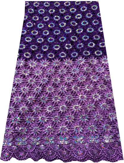 African Corded Lace / Gupuire Lace- Lilac and Purple with white sequins