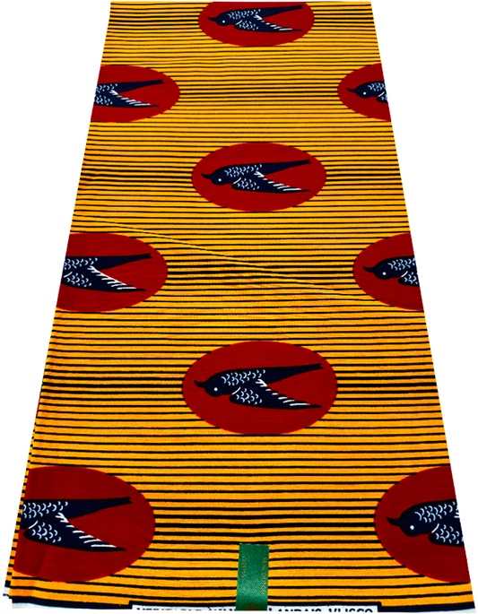 Flying Bird Hollandais Print-Golden-Yellow, Red, Dark-Blue, White, Black