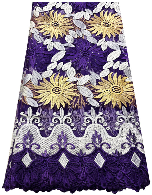 Beautiful African Lace Multicolor-Purple, Gold & White