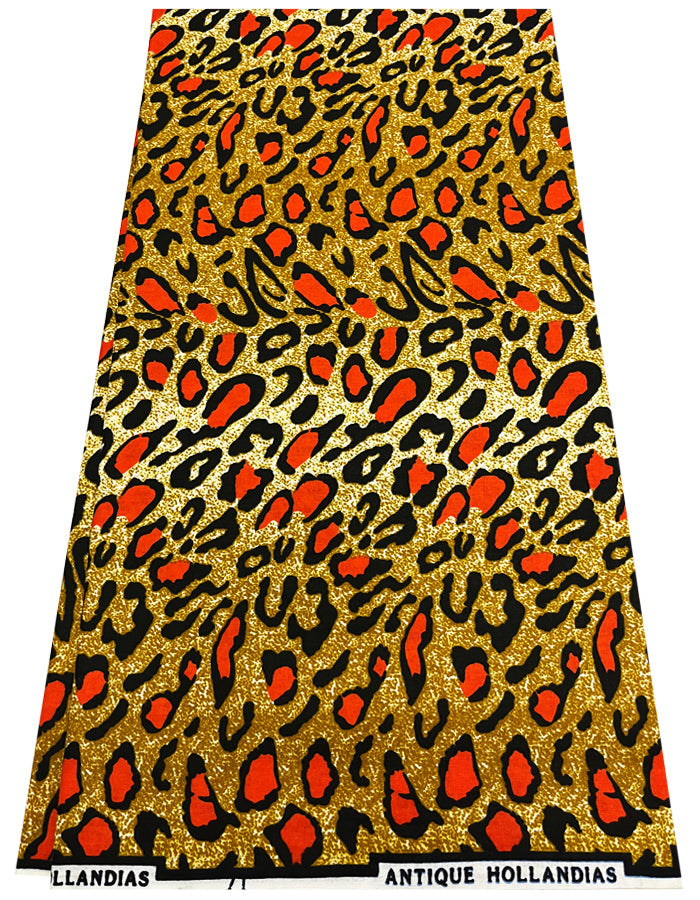 Animal Print African Ankara Wax Print-  Brown Orange Cream Black