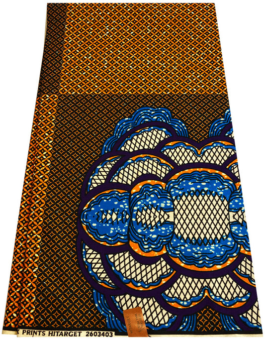 Veritable Wax Print Ankara Wrapper- Purple, Teal-Blue, Burnt-Orange, White, Black, Blue