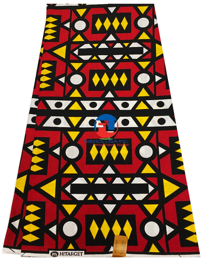 African Fabric Samakaka Angola Wax-  Red & Yellow