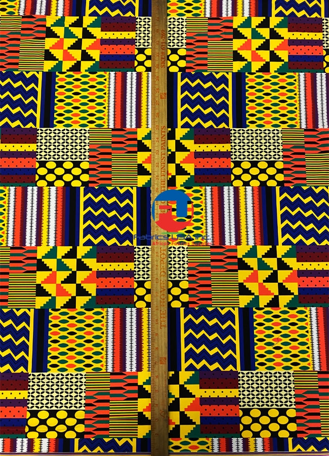 African Print Fabric  in Nylon Spandex 4 Way Stretch  Fabric - Kente Print Design - Multi-Color